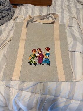 Tupperware Beige Canvas tote bag with Vintage Graphic
